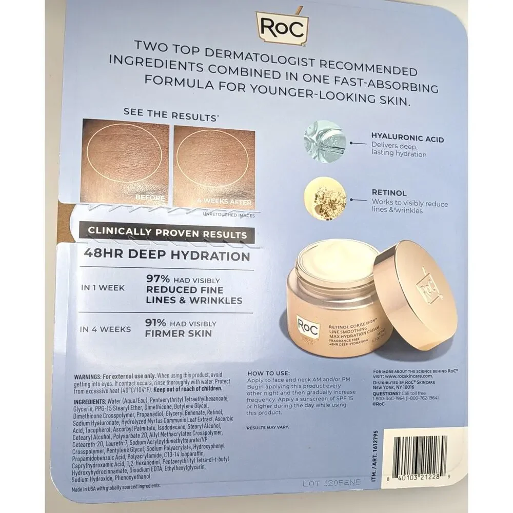 ROC Retinol Correxion Max Hydration Cream Fragrance Free 3.4 oz & 1.7 oz NEW